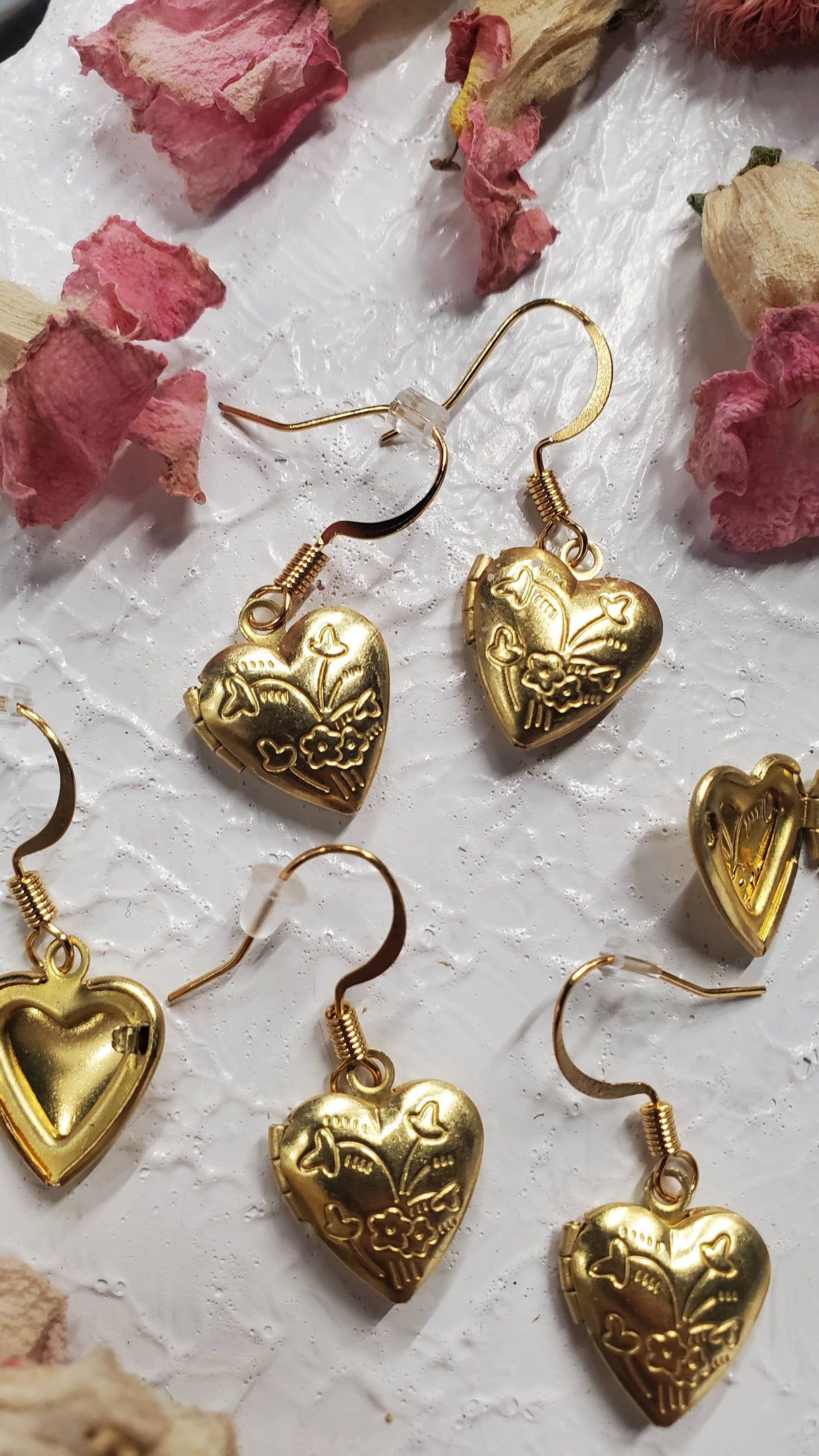 Gold Heart Locket Earrings