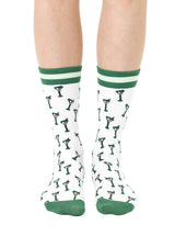 Women's Bamboo Crew Socks - Martini Glasses - Green & White
