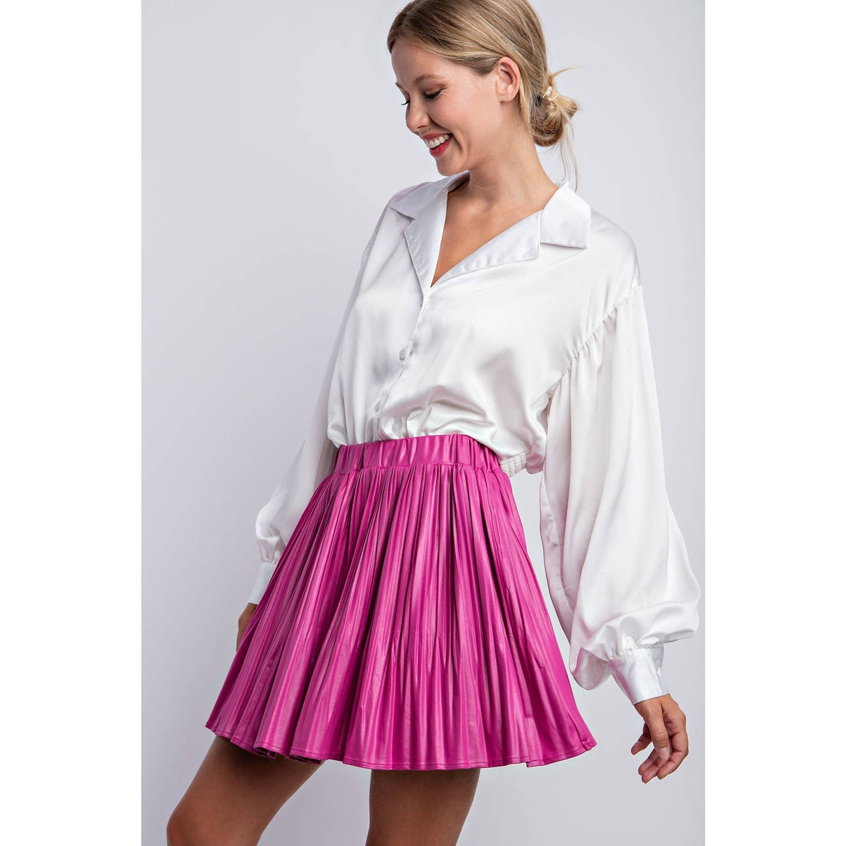 Pleated Vegan Leather Skirt