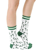 Women's Bamboo Crew Socks - Martini Glasses - Green & White