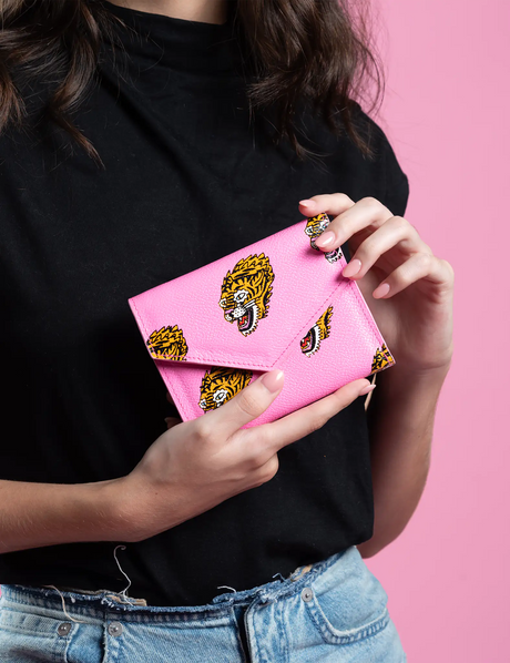 Fiona Bubblegum Pink Leather Wallet - El Trópico Print Design
