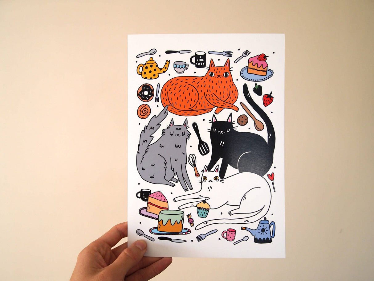 Kitchen Cats A4 Art Print