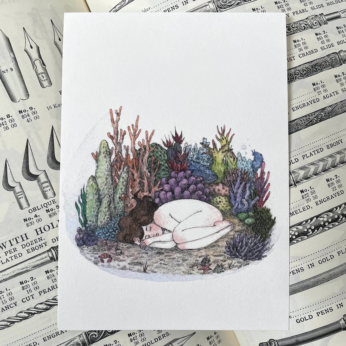 Sweet Dreams in a Coral Bed - 5x7" Print