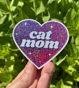 Cat Mom Glittery Heart Sticker