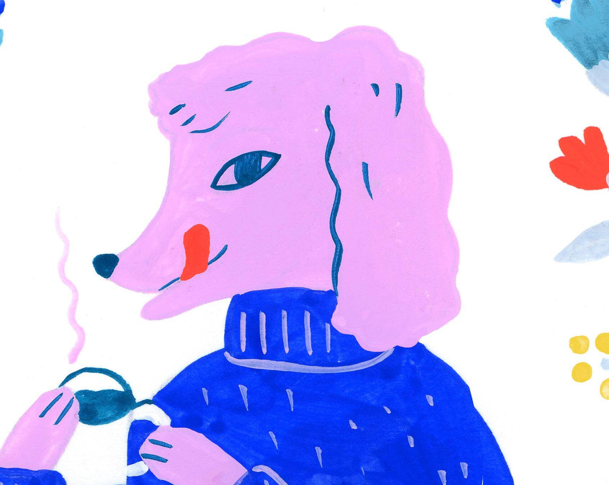 Art Print: Poodle Drinking Tea By Sarah Walsh