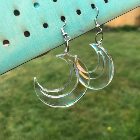 Crescent Moon Iridescent Dangle Earrings