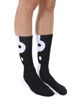 Classic Crew Socks w/ Ribbed Tubing - Yin Yang-Black & White
