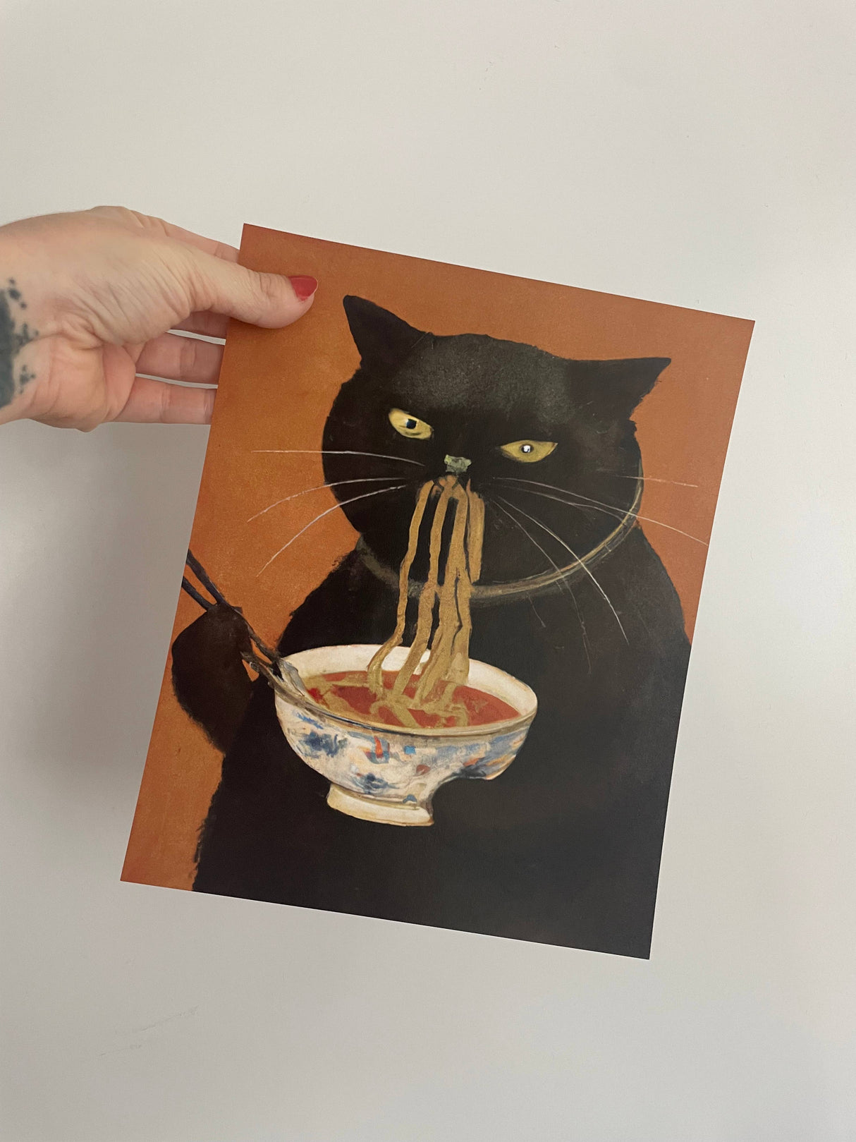 Black Noodle Cat Art Print