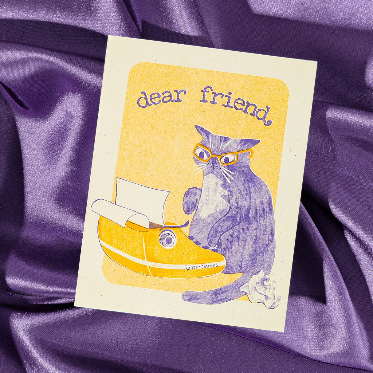 Dear Friend Typewriter Cat - Risograph Greeting Card