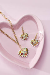 Puffy Heart Gemstone And Pearl Pendant Necklace