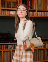 Esther Tuffet Brown Satchel Mini Bag - All Over Eyes Embroidery