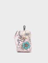 Florence Pouch Charm Parfait Pink Leather Keychain Flowers Print