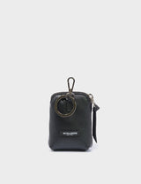 Florence Pouch Charm  - Black Leather Keychain Eyes Embroidery
