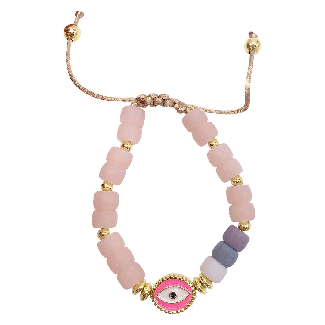 Evil Eye Enamel Pink Beaded Bracelet