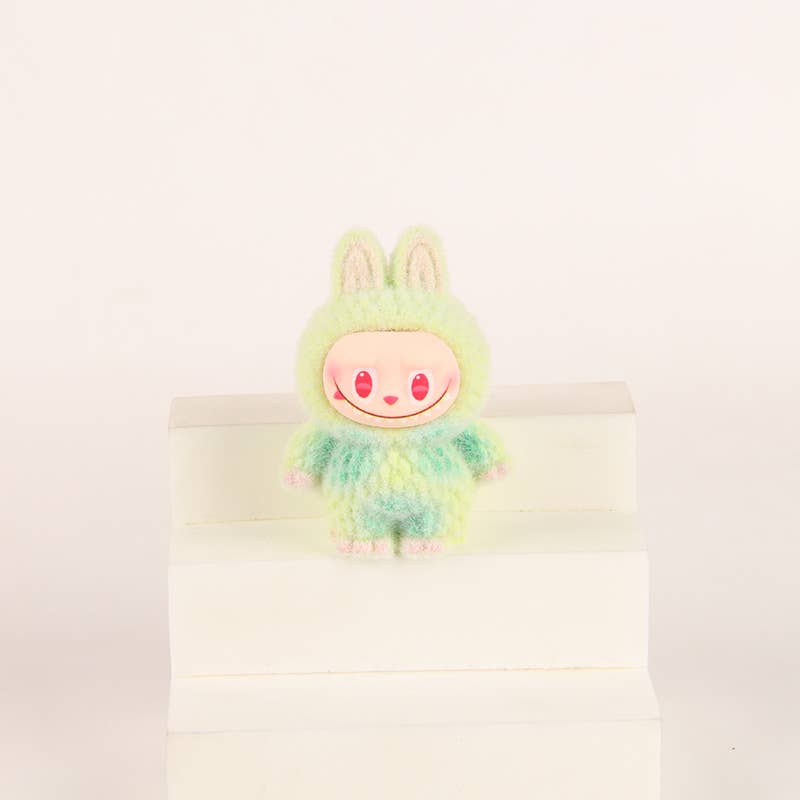 Flocked Mini Labubu Figurines Colorful Gradient Desk Toys