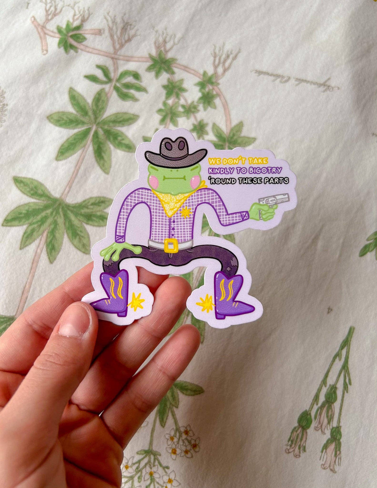 Pride Cowboy Frogs | We Don't Take Kindly to Bigotry Sticker
