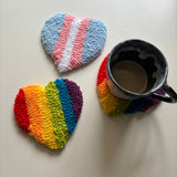 Trans Pride Heart Hand-Tufted Punch Needle Mug Rug Coaster