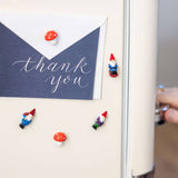 Colorful gnome + mushroom magnets