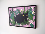 Black Cat and Plants Art Print