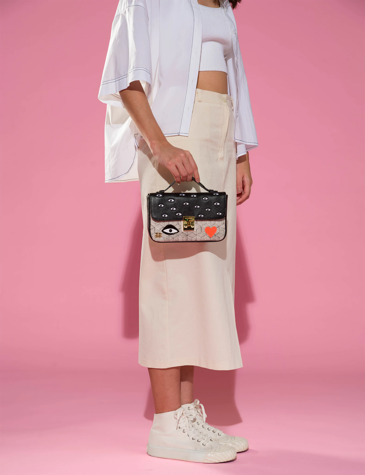 Amantis Black Leather Crossbody Mini Handbag - Tiger and Snake Design