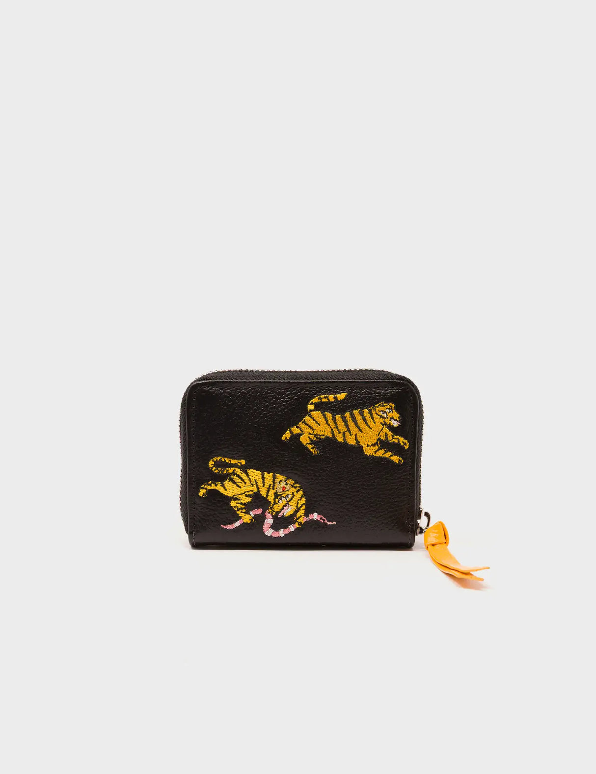 Frodo Black Leather Zip Around Wallet - Tigers Embroidery