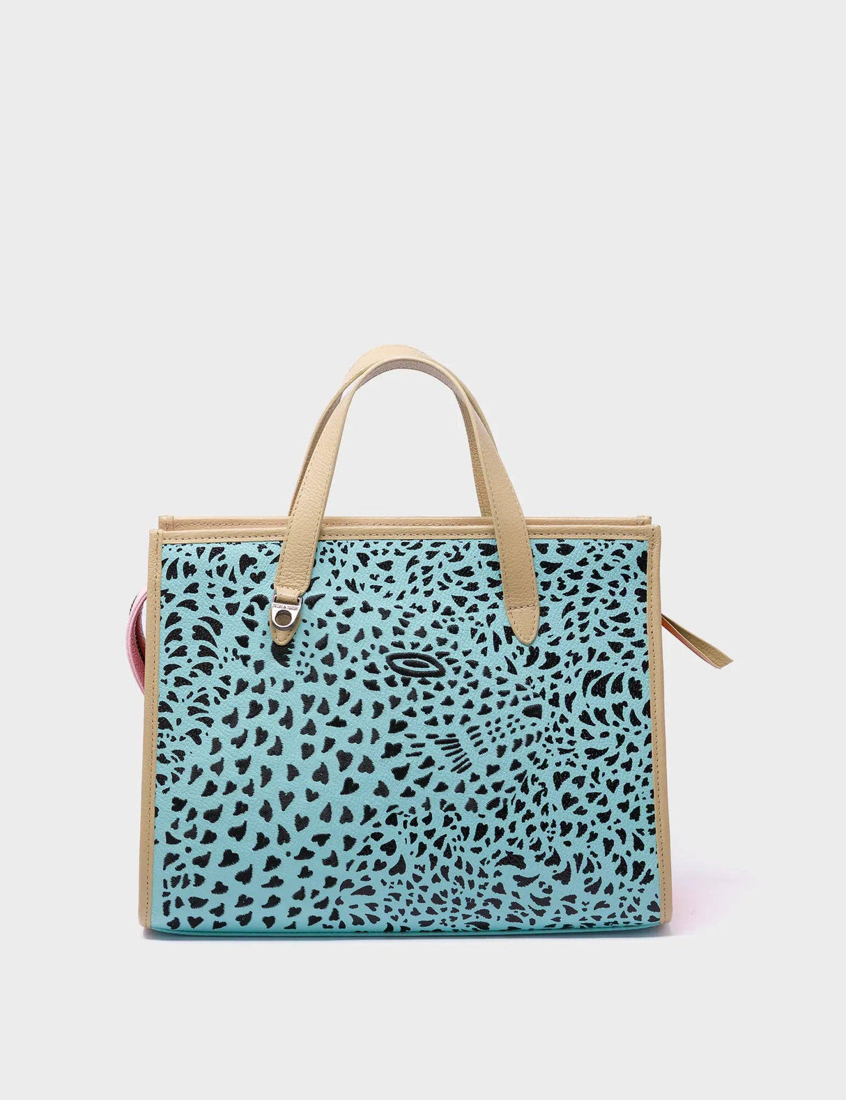 Simon Eggshell Blue Leather Medium Handbag - Retro Tiger Design