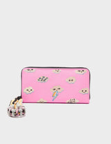 Francis Bubblegum Pink Leather Wallet - Happy Clouds Embroidery