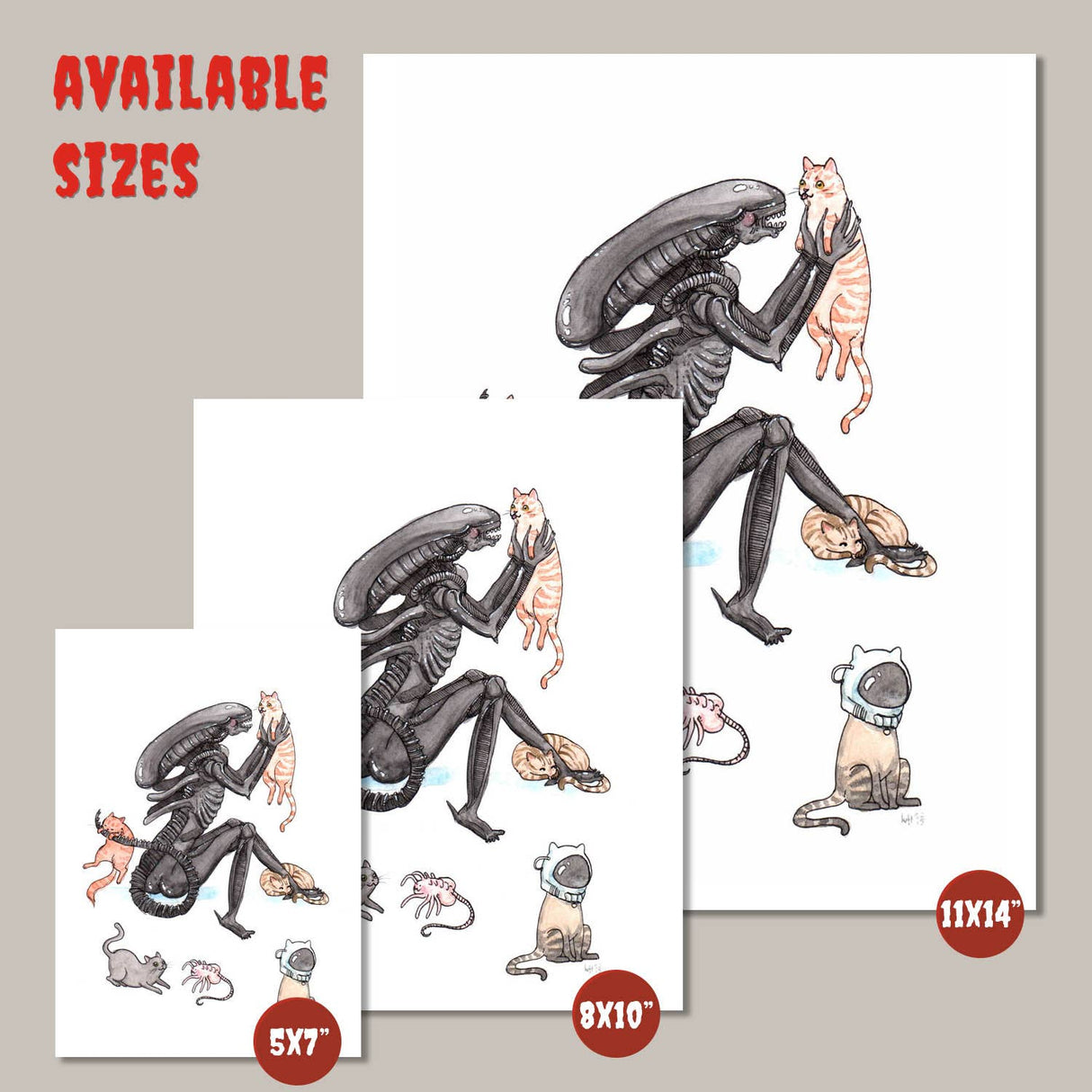Extra-purrestrial - Alien with Cats Print