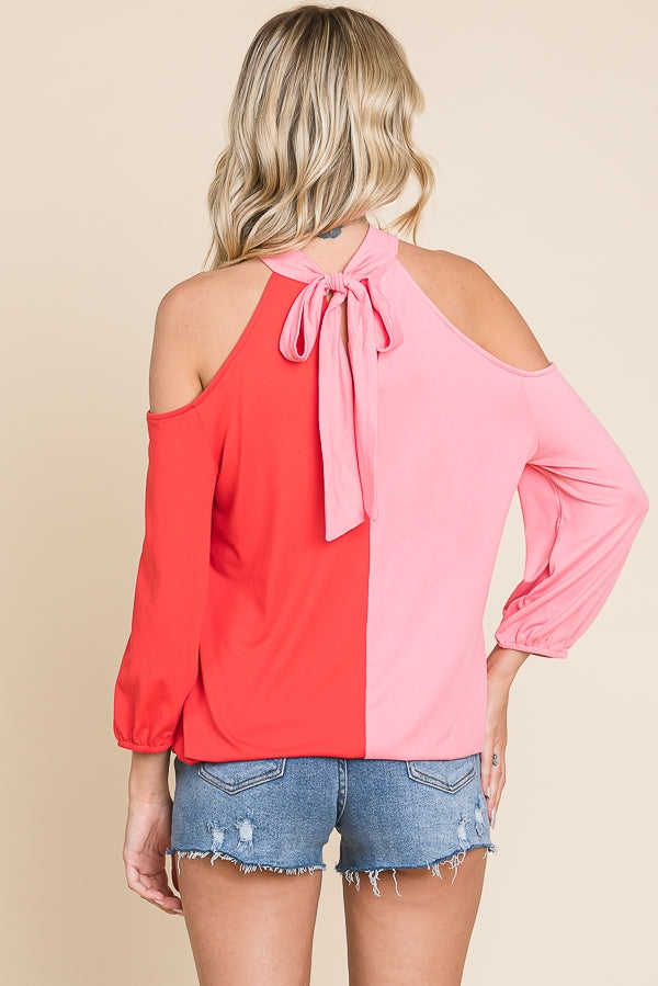 Cold Shoulder Color Block Top