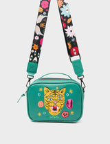 Verto Deep Green Leather Crossbody Bag - Happy Tiger Embroidery