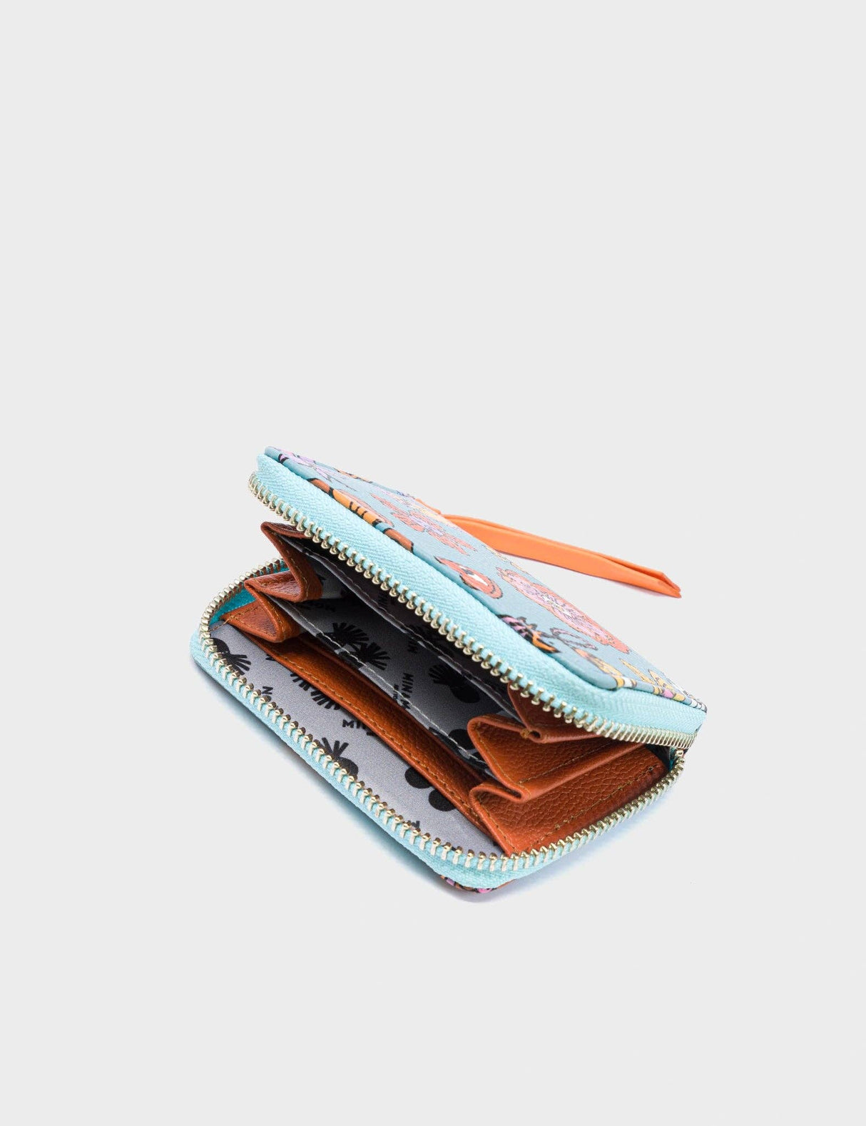 Frodo Sterling Blue Leather Zip Around Wallet - Vintage Bloom Print