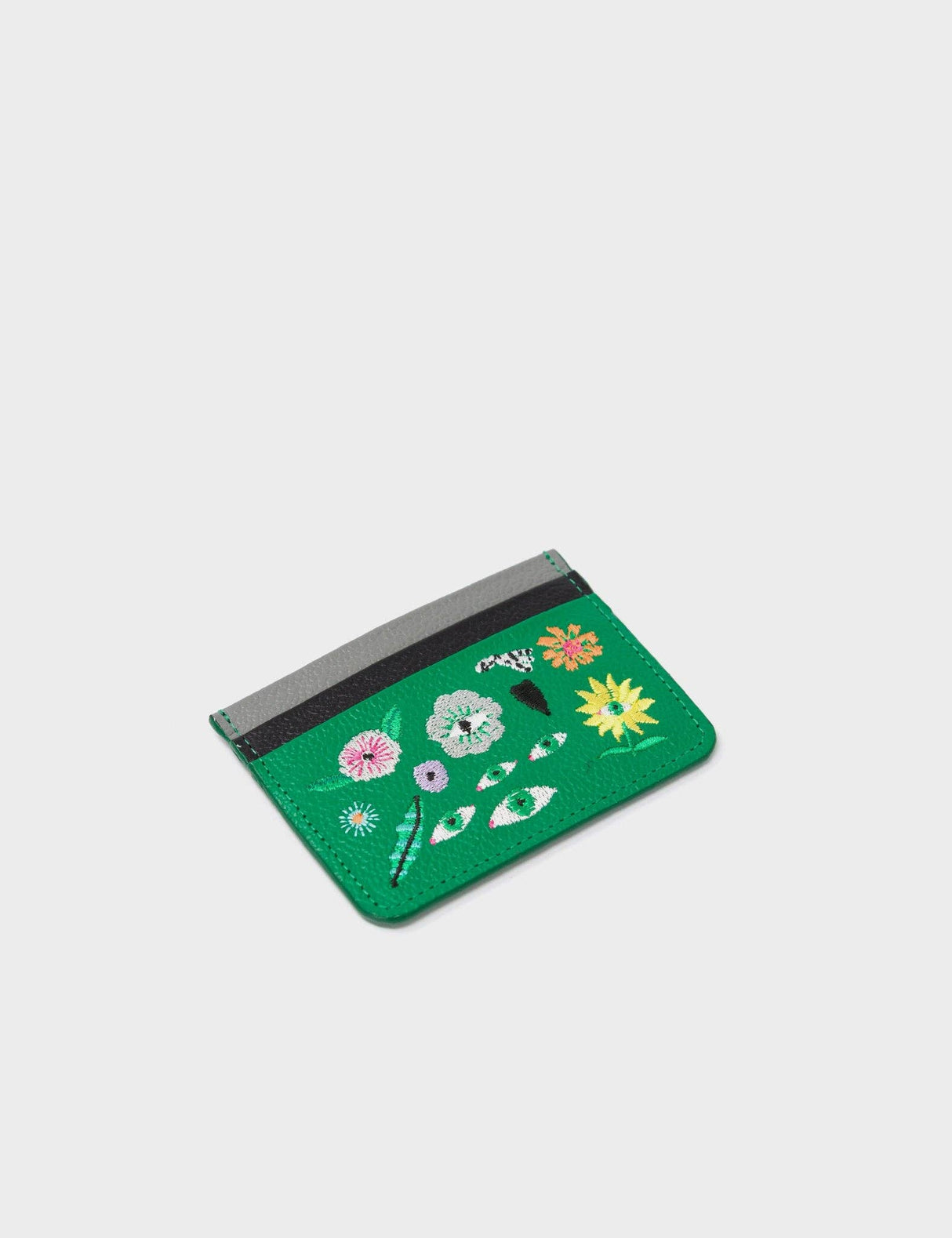 Filium Irish Green Leather Cardholder - Floralia Embroidery