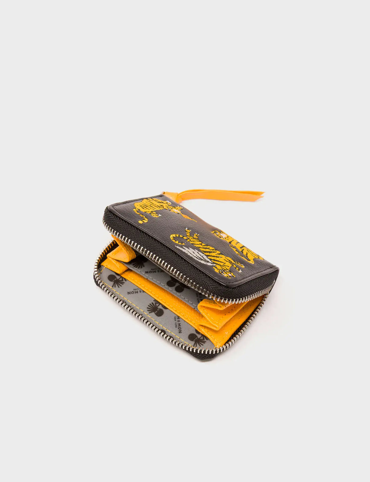 Frodo Black Leather Zip Around Wallet - Tigers Embroidery
