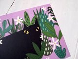 Black Cat and Plants Art Print