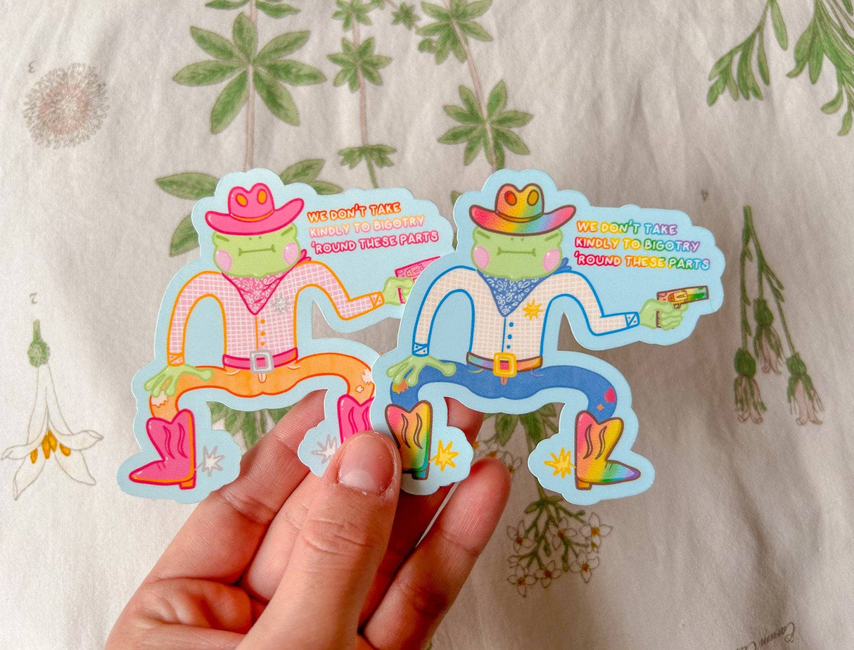 Pride Cowboy Frogs | We Don't Take Kindly to Bigotry Sticker