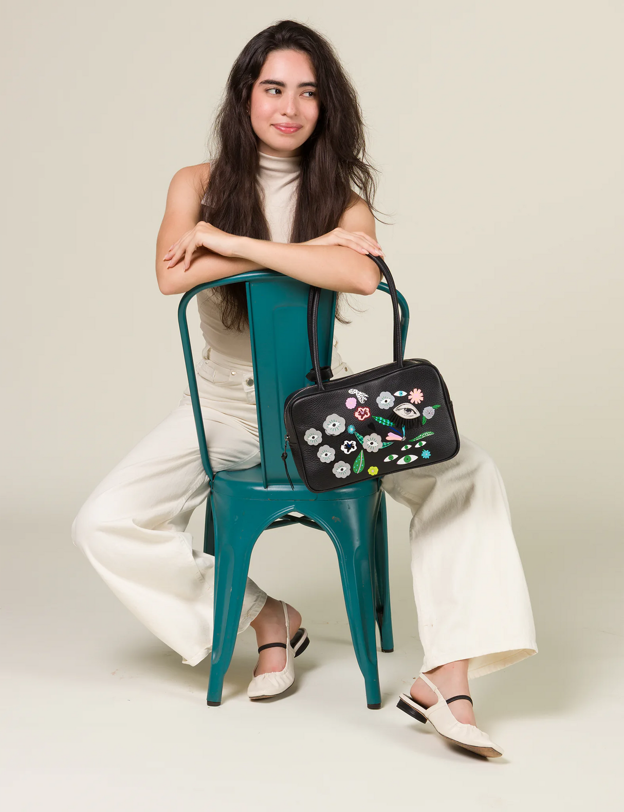 121 Shoulder Bag Black Leather - Floralia Design