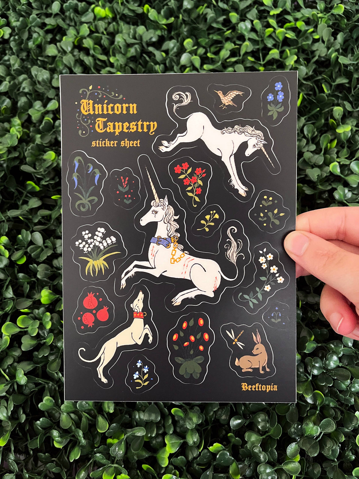 Unicorn Tapestry Medieval Sticker Sheet