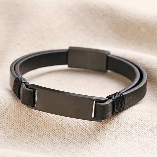 Men's Leather Bracelet in Black/Matte Black