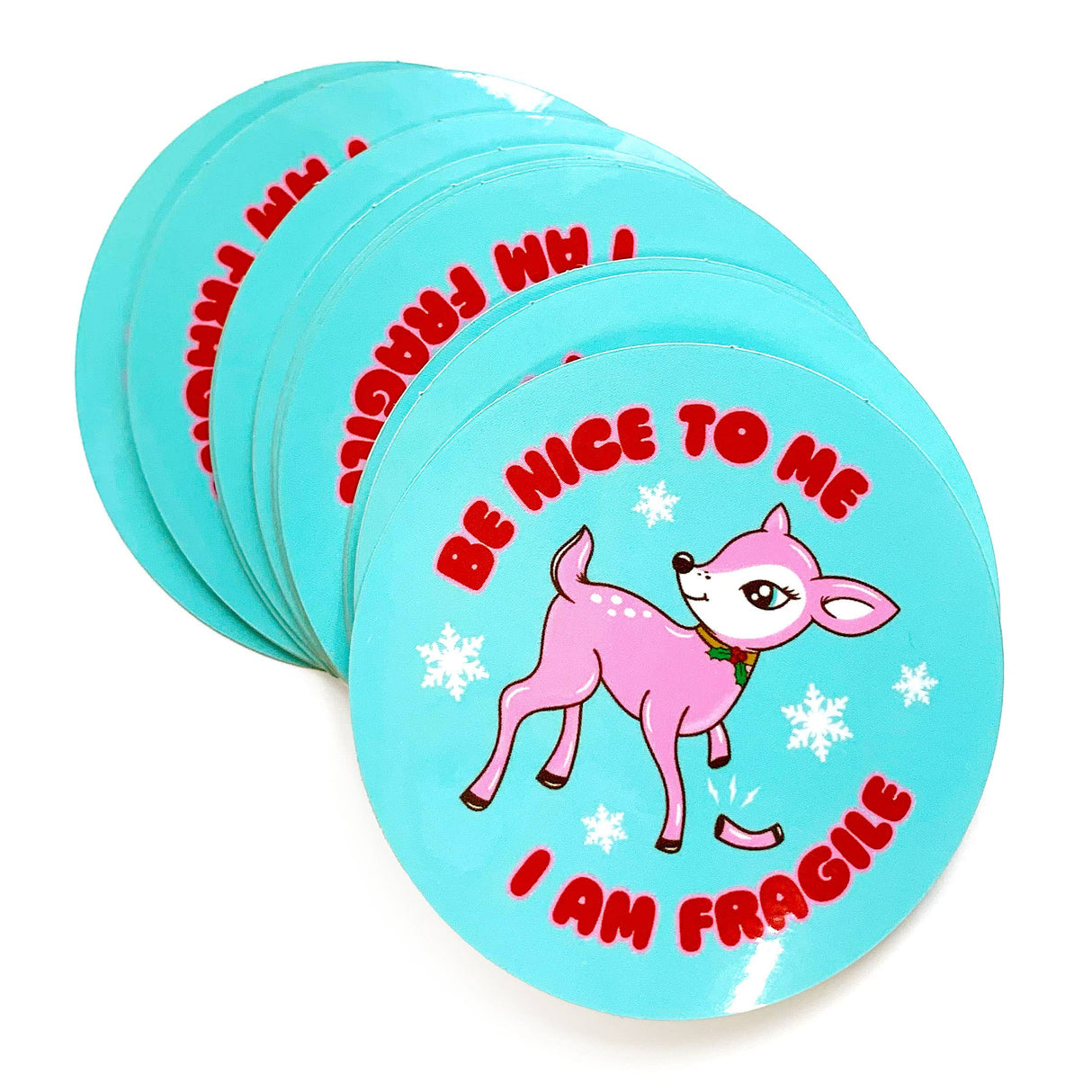 Be Nice To Me I Am Fragile Deer Christmas Vinyl Sticker