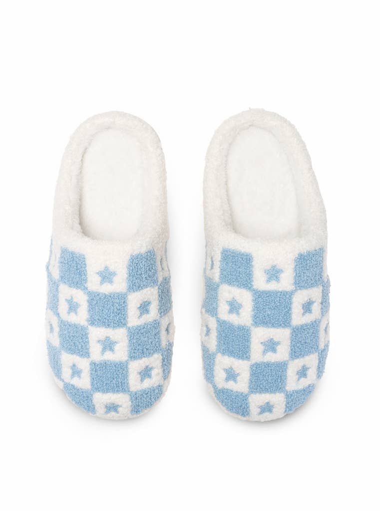 Blue & White Star Checked Indoor / Outdoor Slippers