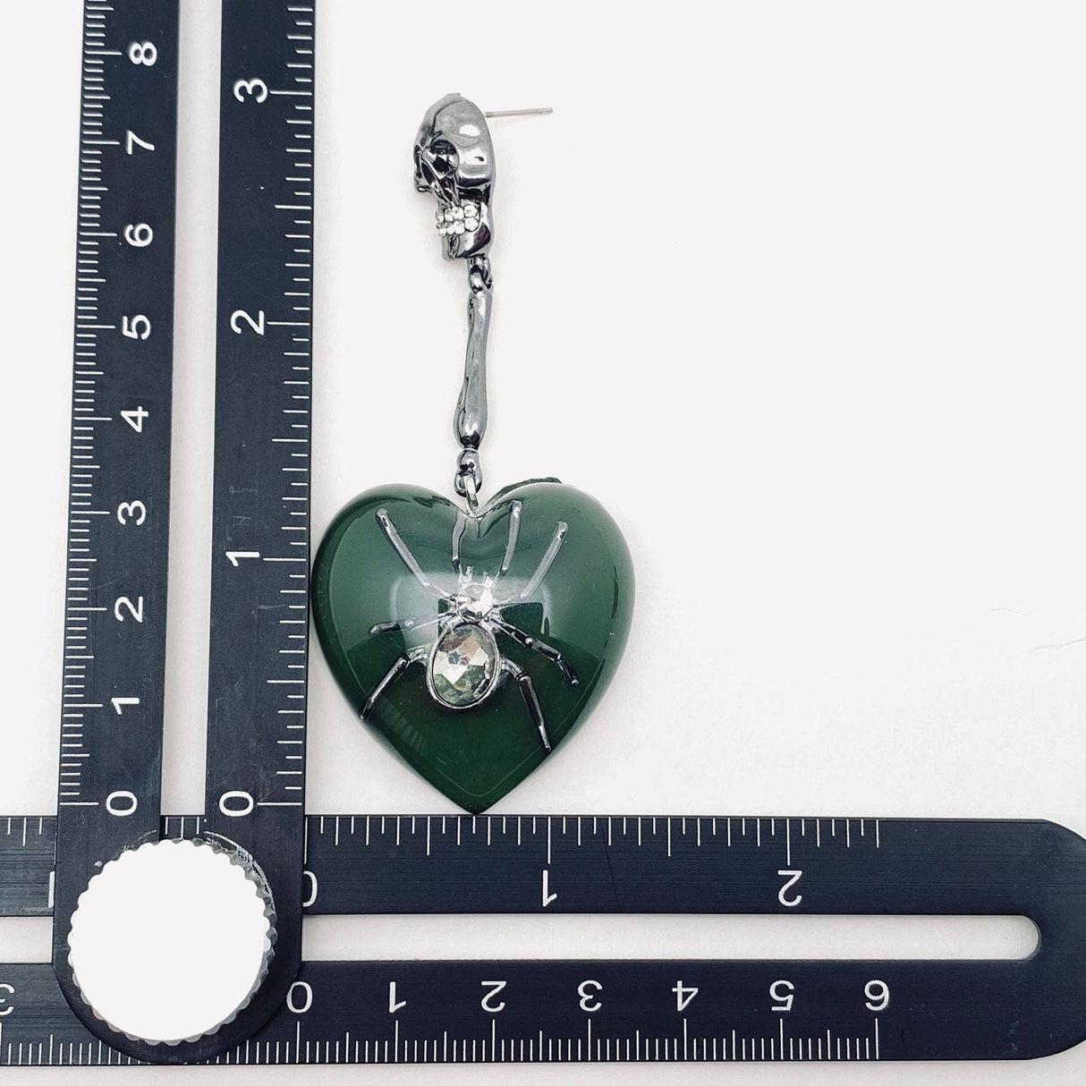 Gothic Spider Heart Shaped Charm Skull Post Earrings - GT