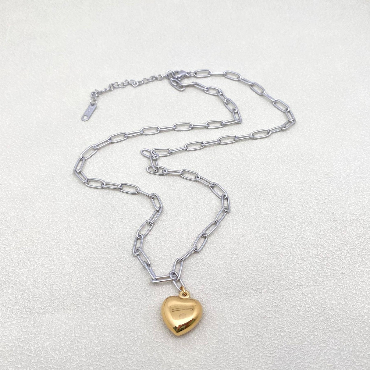 18K Gold Plated Heart Charm Steel Chain Paperclip Chain Necklace