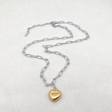 18K Gold Plated Heart Charm Steel Chain Paperclip Chain Necklace