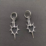 Gothic Silver Tone Thorns Hollow Heart Huggie Earrings - GT