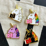 Bookish Unicorn enamel pin - Medieval Fantasy