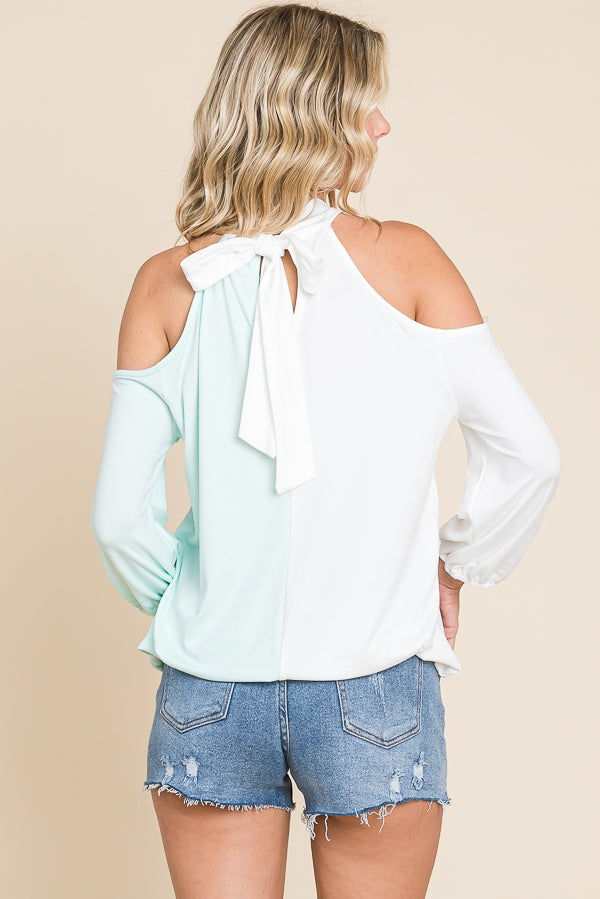 Cold Shoulder Color Block Top