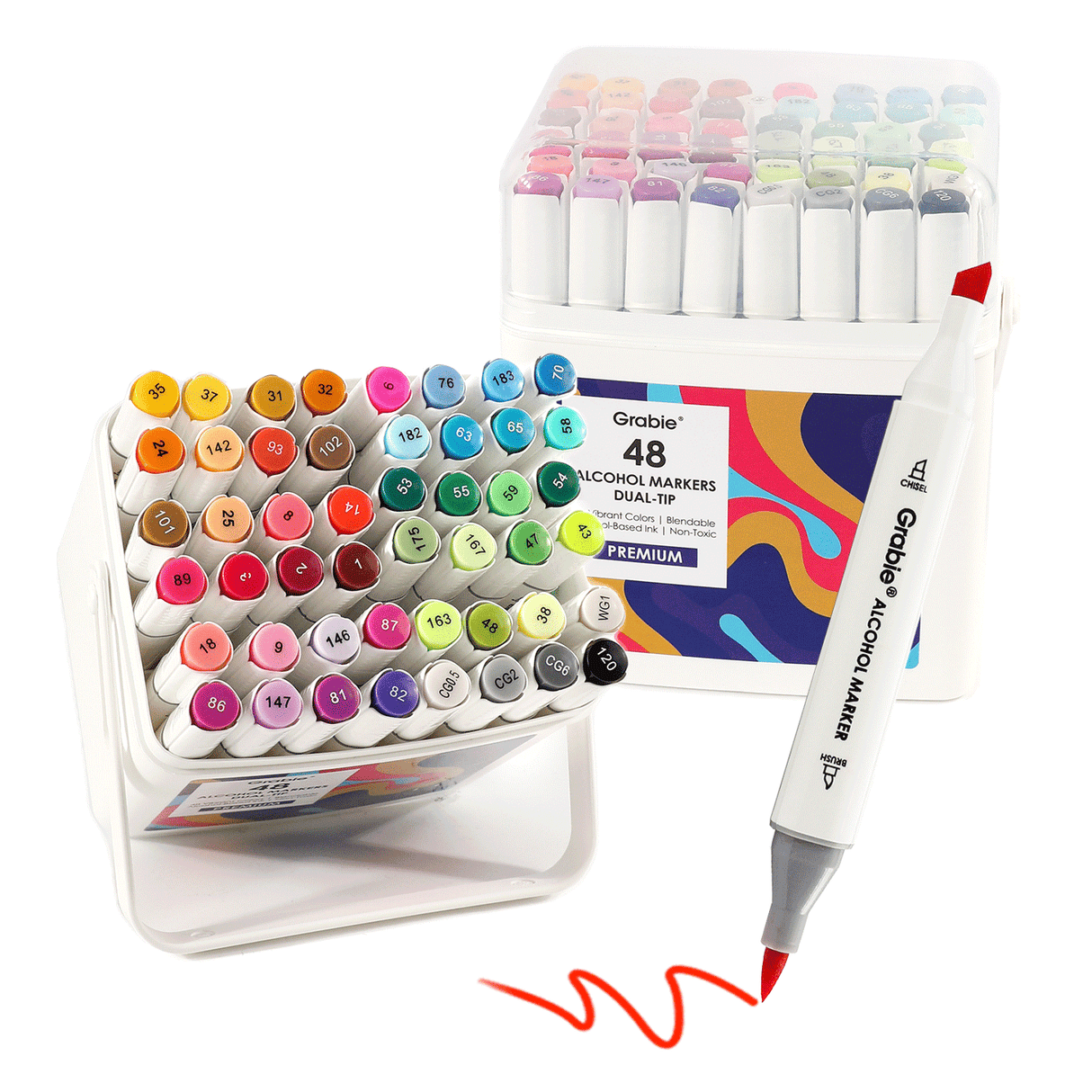 Dual-Tip Alcohol-Based Marker Set Of 48 With Coloring Book