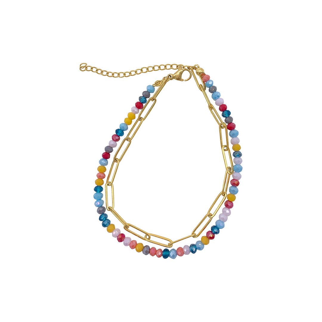 Colorful Bead + Paper Clip Chain Double Bracelet