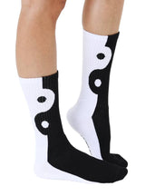 Classic Crew Socks w/ Ribbed Tubing - Yin Yang-Black & White