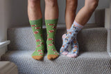 Women's Bamboo Crew Socks - Cat Heads - Pink & Blue